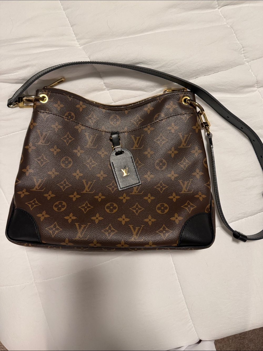 Louis Vuitton Monogram Canvas Shoulder Hobo with Black Trim